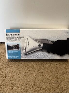 Brookstone Silver and Black Heated Electric Windshield Scraper with LED